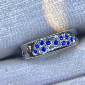 Silver and simulated sapphire ring, size 8